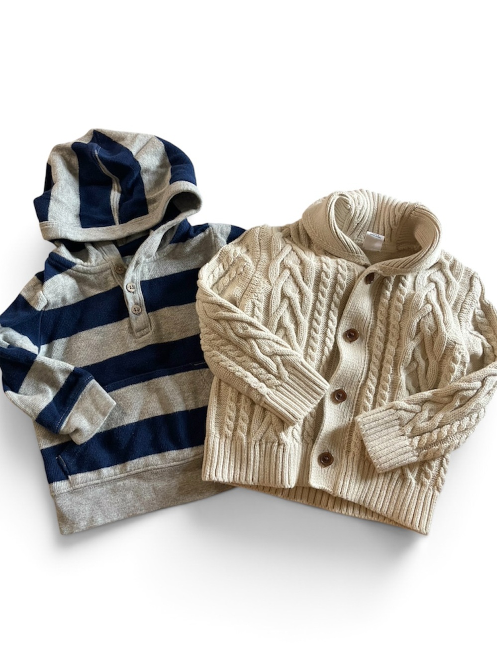 Baby GAP Bundle | Navy & Gray Striped Hoodie with Cream Cable-Knit Cardigan